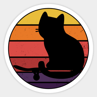 Cat Skateboarding Vintage Sun Sticker